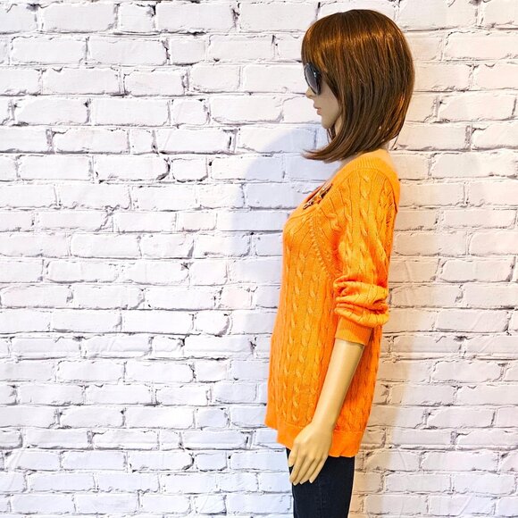 LAUREN by RALPH LAUREN - Classic cable knit scoop neck orange sweater - Picture 7 of 8